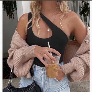 Asymmetrical black bodysuit